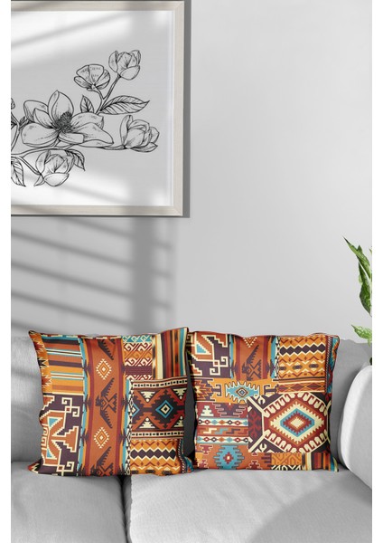 Çift Tarafı Baskılı Ethnic Rugs Desenli 4'lü Kombin Süet Kırlent Kılıfı indirimleri