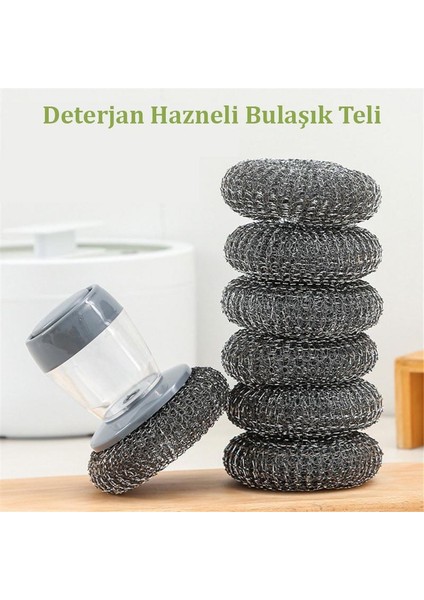 Deterjan Hazneli Sihirli Bulaşık Teli Paslanmaz Inox Pratik Temizleme Teli ve 1 Yedek Tel, Mutfak Banyo Lavabo Temizliği