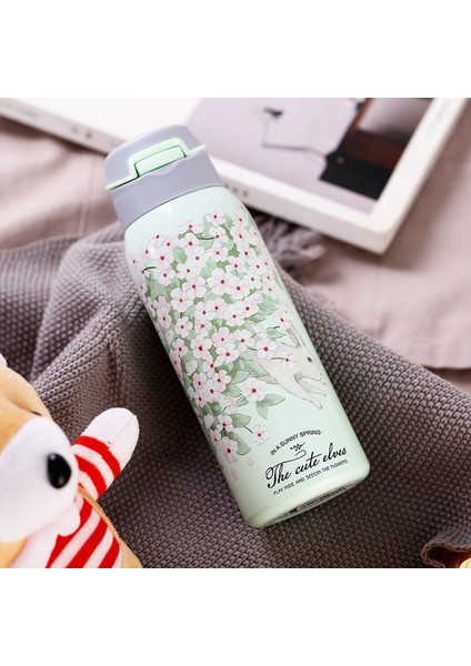 500ML Çift Yalıtımlı Kupa Paslanmaz Çelik Saman Seyahat Çay Kahve Kupası (Yurt Dışından)