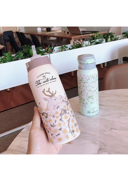 500ML Çift Yalıtımlı Kupa Paslanmaz Çelik Saman Seyahat Çay Kahve Kupası (Yurt Dışından)