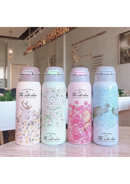 500ML Çift Yalıtımlı Kupa Paslanmaz Çelik Saman Seyahat Çay Kahve Kupası (Yurt Dışından)