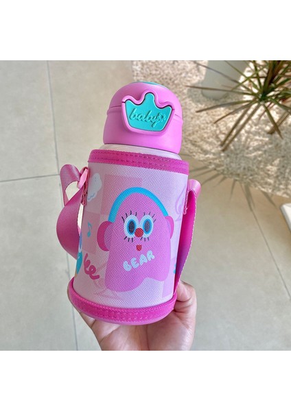 550ML Paslanmaz Çelik Çift Kapaklı Termos Bardak Kapağı ve Saman Öğrenci Termosu Taşınabilir Diyagonal Açıklık (Yurt Dışından)