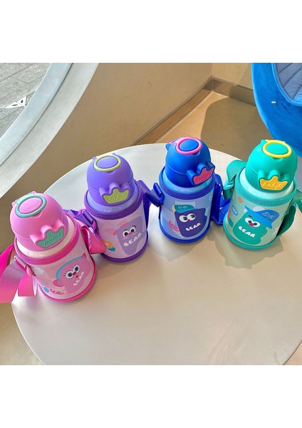 550ML Paslanmaz Çelik Çift Kapaklı Termos Bardak Kapağı ve Saman Öğrenci Termosu Taşınabilir Diyagonal Açıklık (Yurt Dışından)