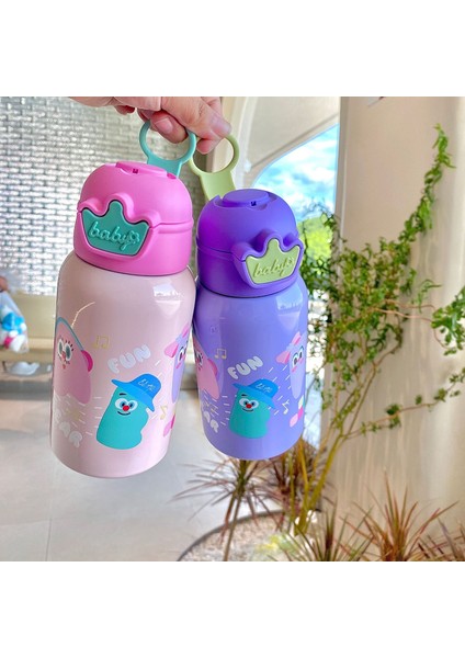 550ML Paslanmaz Çelik Çift Kapaklı Termos Bardak Kapağı ve Saman Öğrenci Termosu Taşınabilir Diyagonal Açıklık (Yurt Dışından)