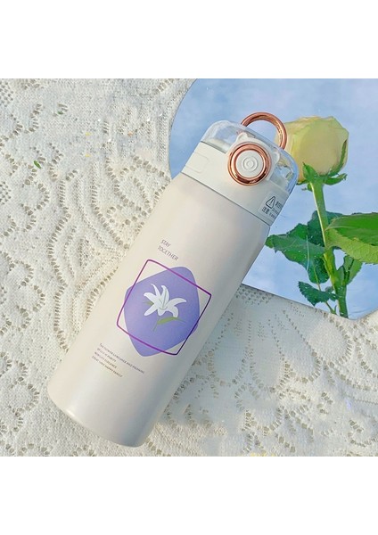 Çift Katmanlı Paslanmaz Çelik Termos Saman Taşınabilir Sevimli Termos Bardak Öğrenci Bardak (Yurt Dışından)