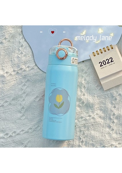 Çift Katmanlı Paslanmaz Çelik Termos Saman Taşınabilir Sevimli Termos Bardak Öğrenci Bardak (Yurt Dışından)