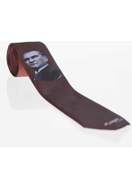 Atatürk ve Imza Desenli Dokuma Bordo Kravat - Ak-26