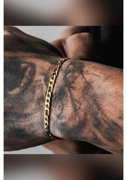 2'li Angelus ve Figaro Zinciri Kararmaz Unisex Gold Çelik Bileklik