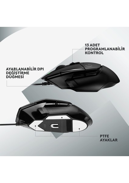 G G502 X Kablolu HERO 25K Sensörlü Yüksek Performanslı Oyuncu Mouse - Siyah