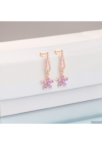 925 Ayar Gümüş Ametist Nergis Çiçeği Kanat Küpe