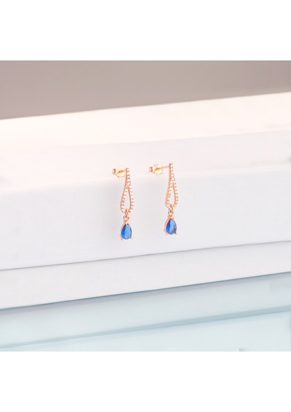 925 Ayar Gümüş Damla Safir Kanat Küpe