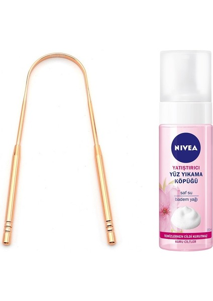 2li Set Dil Temizleyici Paslanmaz Çelik ve Nivea Yatıştırıcı Yüz Yıkama Köpüğü Kuru Ciltler Için 150 ml