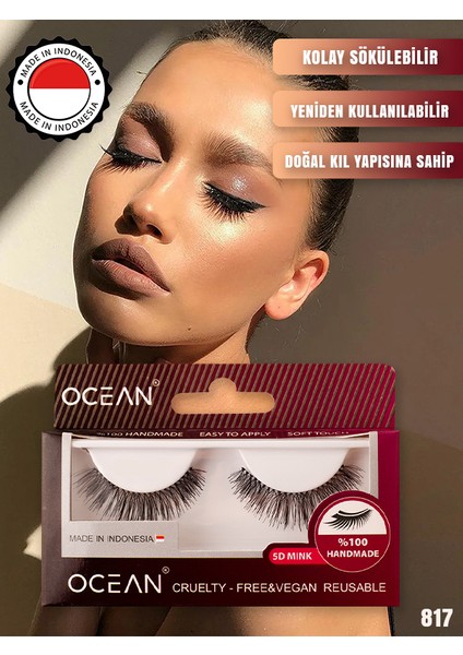 Doğal Takma Kirpik, Doğal Kıl Yapısı, Bütün Kirpik, Tekrar Uygulanabilir 817 Kirpik