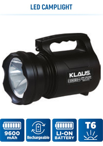 Klaus Yüksek Verimli T6 LED Şarjlı El Feneri 20W 9600MAH