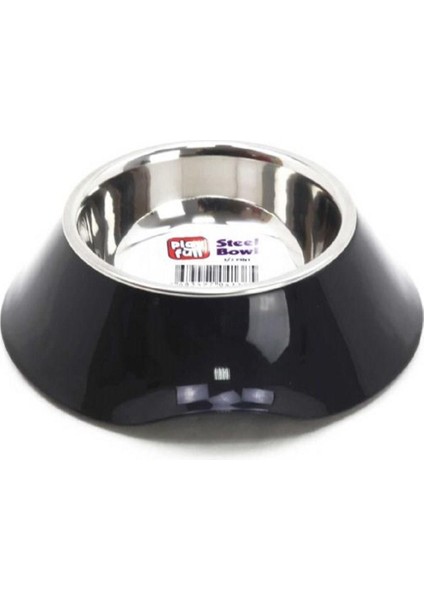 Siyah Plastik Çerçeve Içinde Çelik Mama ve Su Kabı