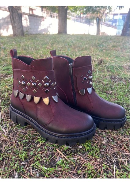 0657 Kız Çocuk Kısa Çizme - BTMK00657-BORDO-33