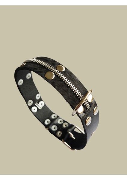 Köpek boyun tasması siyah deri fermuarlı kalınlık:4mm genişlik:3cm boyun ölçüsü:24-32cm ayarlamalı dog collar T5-23XS
