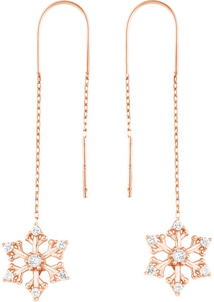 Rose Gümüş Zincirli Kanca Kartane Küpe