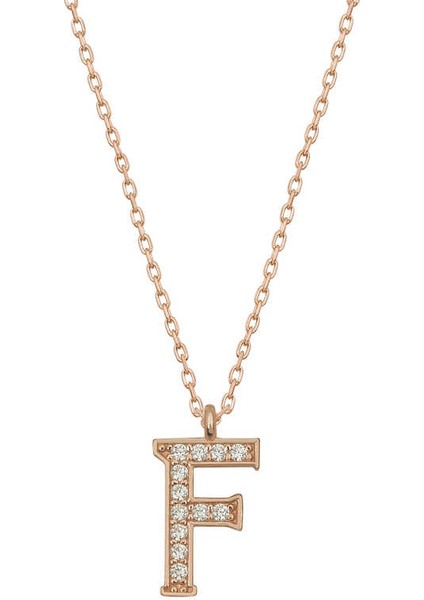 925 Ayar Gümüş Rose F Harfi Kadın Gümüş Kolye