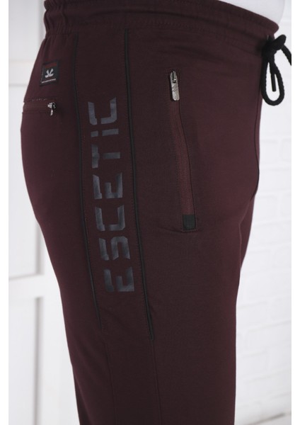 Erkek Spor Mürdüm Eşofman Altı, Süper İki İplik, 4 Mevsim, Slimfit Kalıp - 1905 modelleri