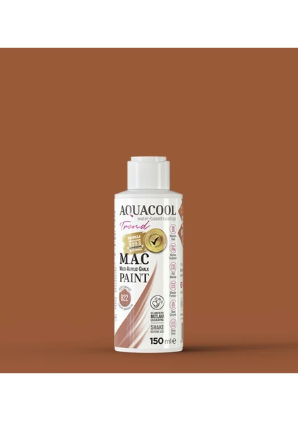 M.a.c Su Bazlı Akrilik Hobi Boyası 822 Açık Kahve 150 ml