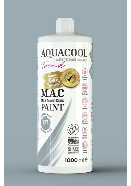 M.a.c Su Bazlı Akrilik Hobi Boyası 727 Pastel Mavi 1000 ml