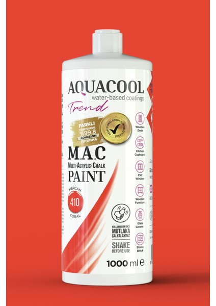 M.a.c Su Bazlı Akrilik Hobi Boyası 410 Mercan 1000 ml