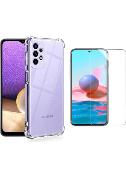 Samsung Galaxy A73 ile Uyumlu Şeffaf Köşeleri Korumalı Kılıf ve Temperli Cam Ekran Koruyucu