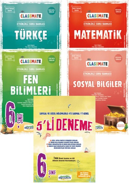 Okyanus Yayınları 6. Sınıf Classmate Tüm Dersler Soru Bankası ve 5'li Deneme 5 Kitap