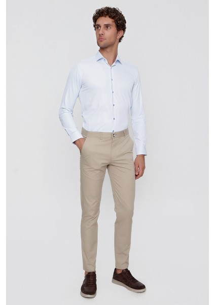 Erkek Bej Summer Armür Pamuk Yan Cep Slim Fit Dar Kesim Pantolon