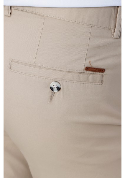 Erkek Bej Summer Armür Pamuk Yan Cep Slim Fit Dar Kesim Pantolon