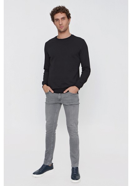 Erkek Siyah Basic Bisiklet Yaka Dynamic Fit Rahat Kesim Sweatshirt