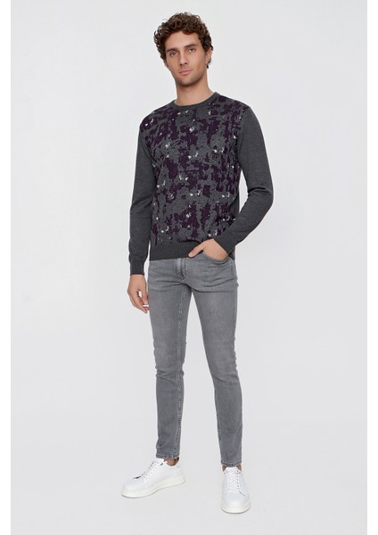 Erkek Antrasit Trend Bisiklet Yaka Dynamic Fit Rahat Kesim Triko