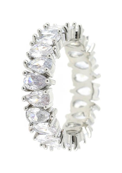 Beyaz Damla Taşlı Tamtur Yüzük