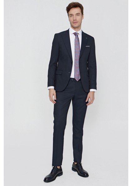 Erkek Lacivert Santos Jakarlı Slim Fit Dar Kesim Takım Elbise