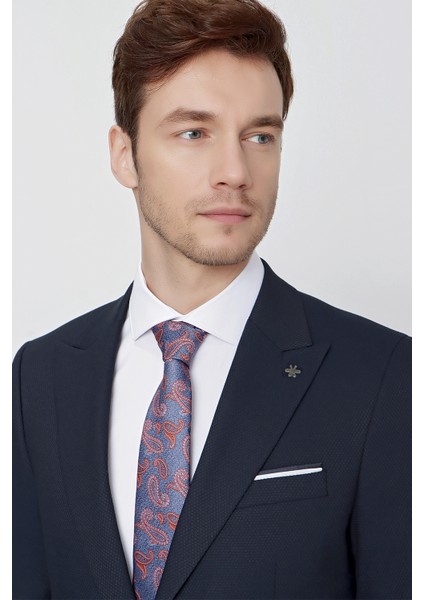 Erkek Lacivert Santos Jakarlı Slim Fit Dar Kesim Takım Elbise