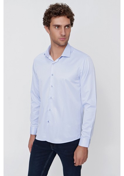 Erkek Buz Mavisi Jakar Desen Slim Fit Dar Kesim Gömlek fiyatları