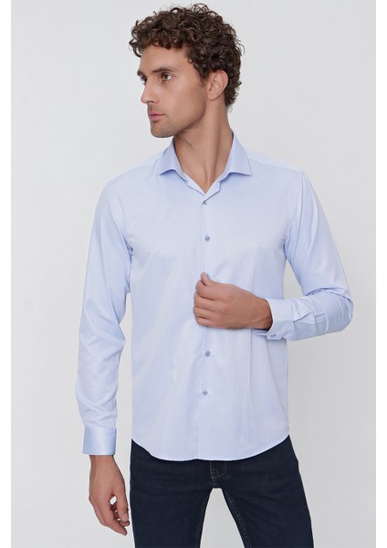 Erkek Buz Mavisi Jakar Desen Slim Fit Dar Kesim Gömlek modelleri