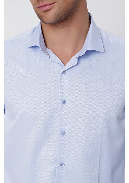 Erkek Buz Mavisi Jakar Desen Slim Fit Dar Kesim Gömlek indirimleri