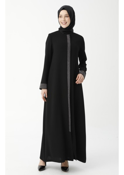 Siyah Balıksırtı Taşlı Nakışlı Anne Ferace 9378-22 modelleri