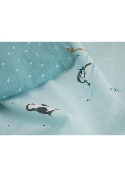 Little Penguin Pamuklu Bebe Nevresım Takımı 100 x 150 cm Mint