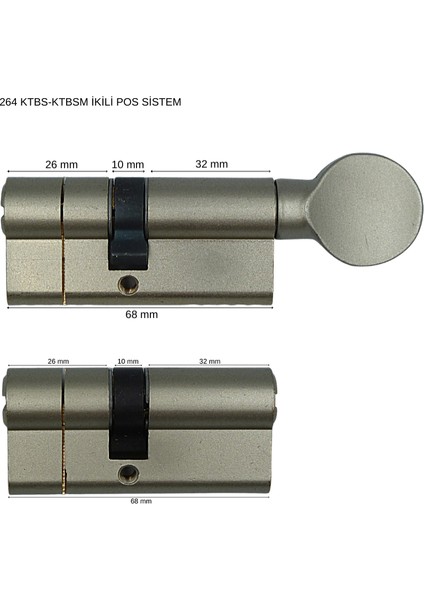 264 Tuzaklı Sistem-KTBS-KTBSM-Silindirler-İkili Pos Sistem -BLİSTERLİ-Nikel ( 68mm-26+10+32 )