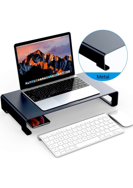 Çok Amaçlı Monitör Laptop Notebook Standı Yükseltici Sehpa Siyah Metal