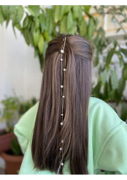 İncili Saç Zinciri - Gold Sallantılı Saç Aksesuarı Tel Toka modelleri