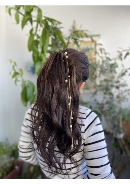 İncili Saç Zinciri - Gold Sallantılı Saç Aksesuarı Tel Toka fırsatları