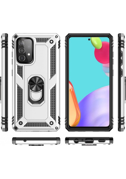 Samsung Galaxy A52 Kılıf Sofya Yüzüklü Silikon Kapak - Gümüş 300099 modelleri