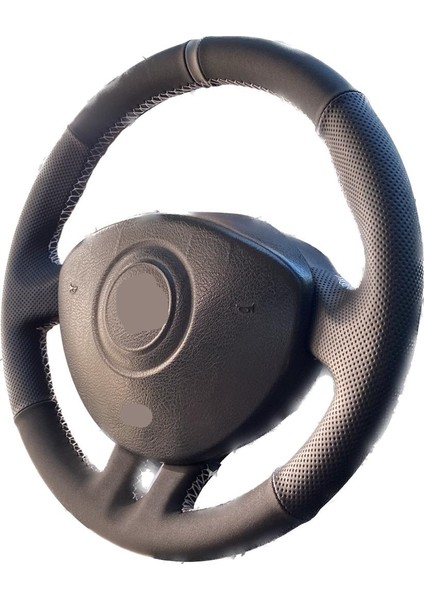 Renault Clio 3 Noktalı Süet Nubuk Gri Şeritli Gri Dikiş Direksiyon Kılıfı