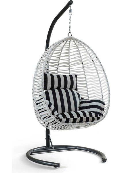Class Beyaz Rattan Salıncak Zebra Oturum