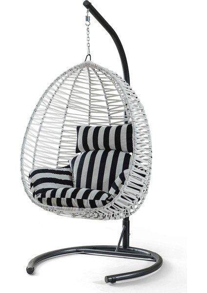 Class Beyaz Rattan Salıncak Zebra Oturum