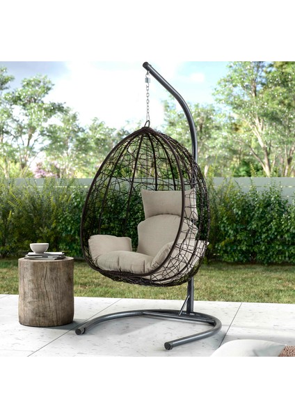 Deco Rattan Salıncak Kahve Krem Oturum